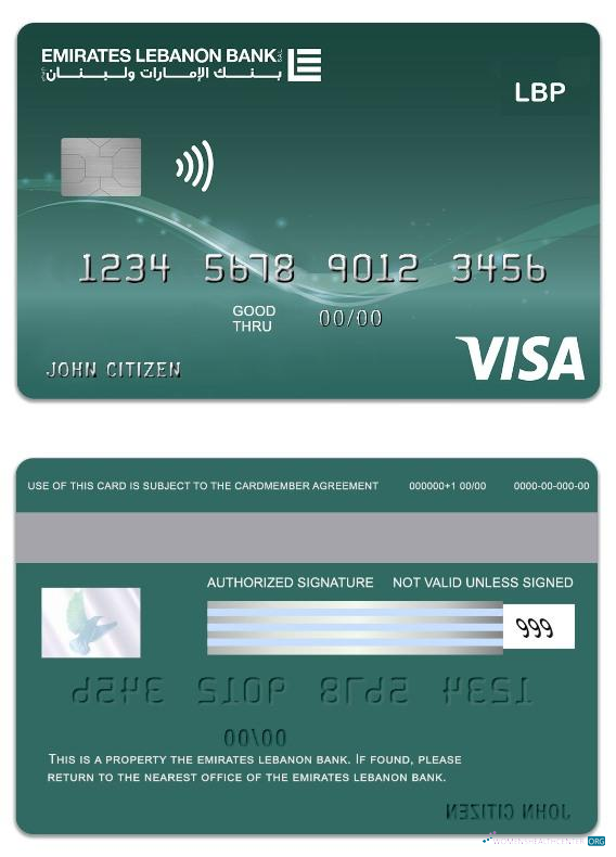Download Lebanon Emirates Lebanon Bank visa classic debit card Photoshop template